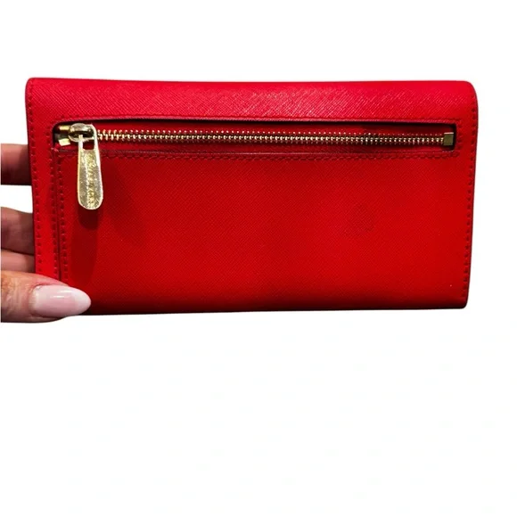 Michael Kors Red Saffiano-Style Continental Wallet with Gold Logo - Picture 2 of 2